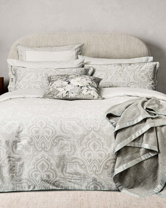 Bedeck of Belfast "Amalia" Duvet Cover and Oxford Pillowcase in Silver/White
