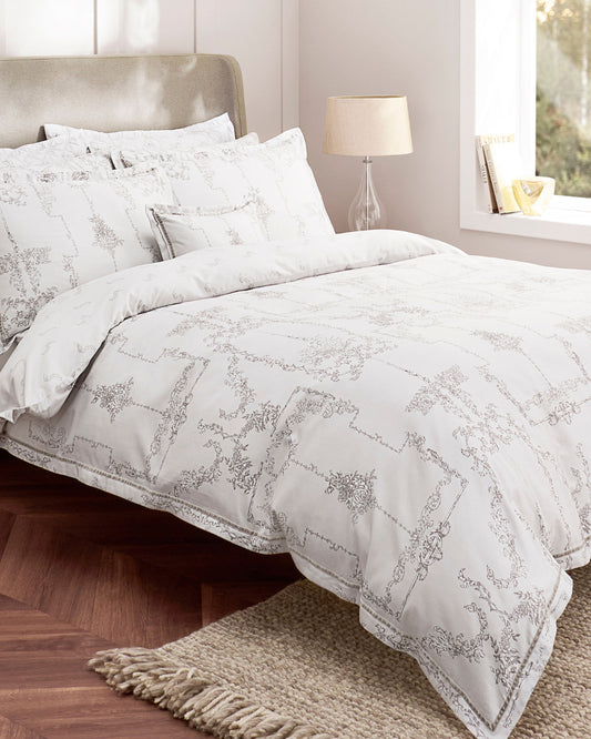 Christy "Ambroise Oyster" Duvet Cover Set in Cream / Silver