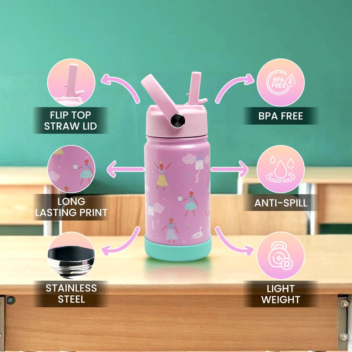 Bamboo Bark Little Ballerina Castle Insulated Stainless Steel Water Bottle