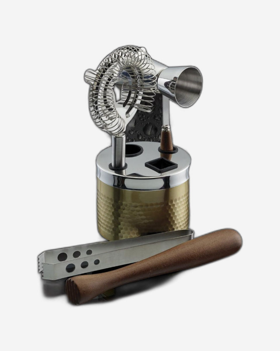 Bc Cocktail Tool Set 5Pc Hammered Brass
