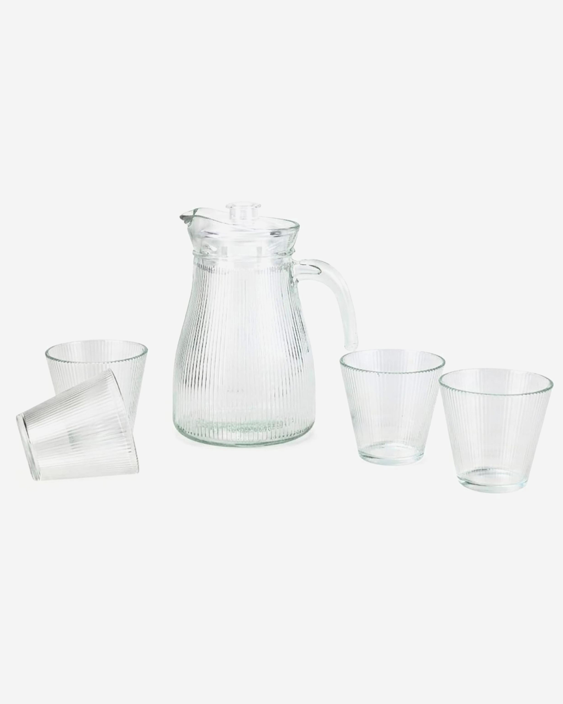 Cuisine Art Ribbed Glass Water Jug & Tumbler Set 5 pcs (1.2 L + 4 × 220 ml)