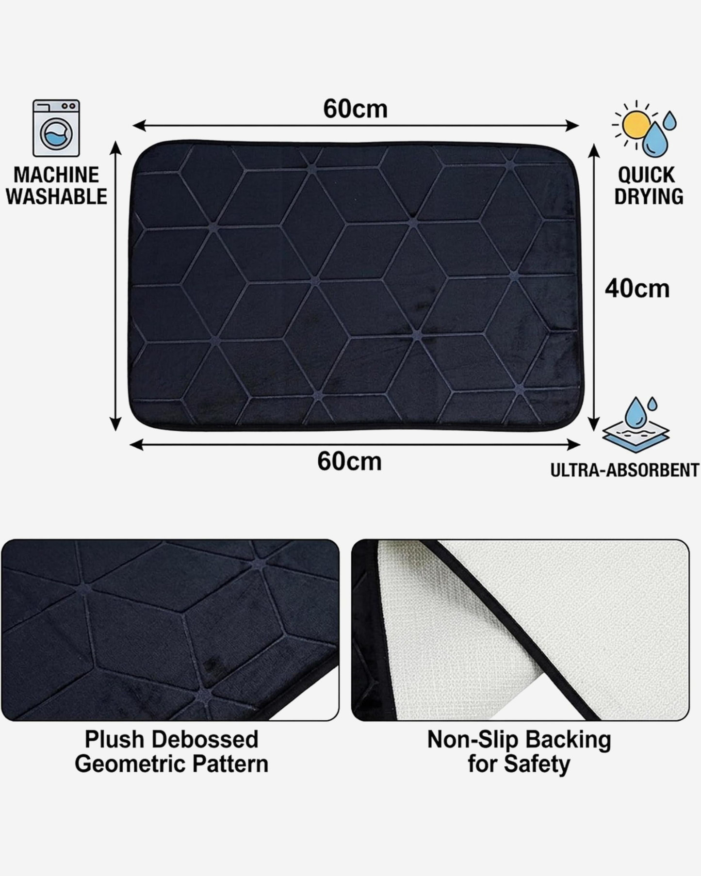 Cuisine Art Memory Foam Bath Mat 40×60 cm Black