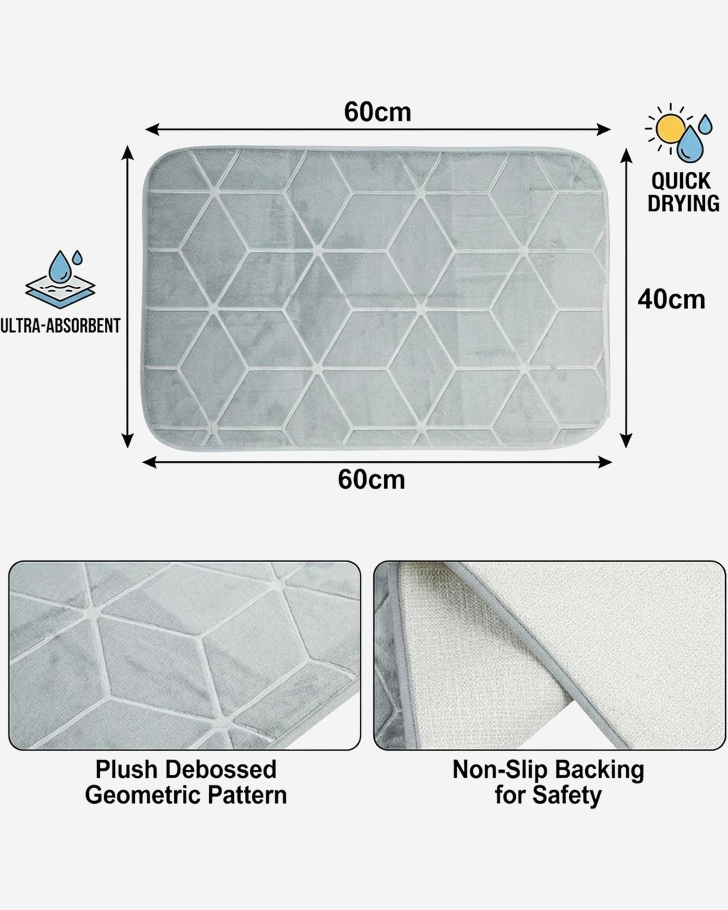 Cuisine Art Memory Foam Bath Mat 40×60 cm Grey