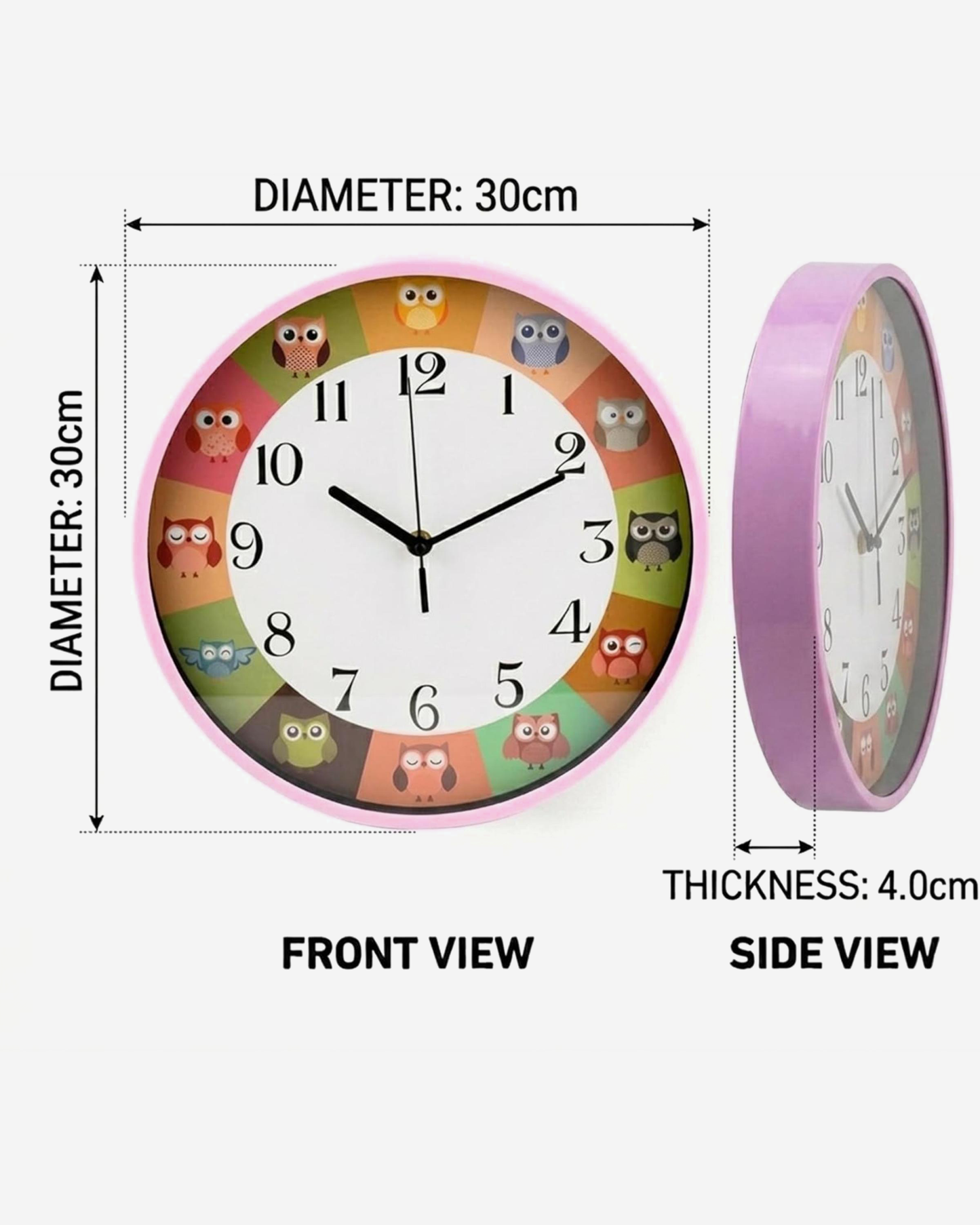 Cuisine Art Owl Clock 30 cm Pink Frame