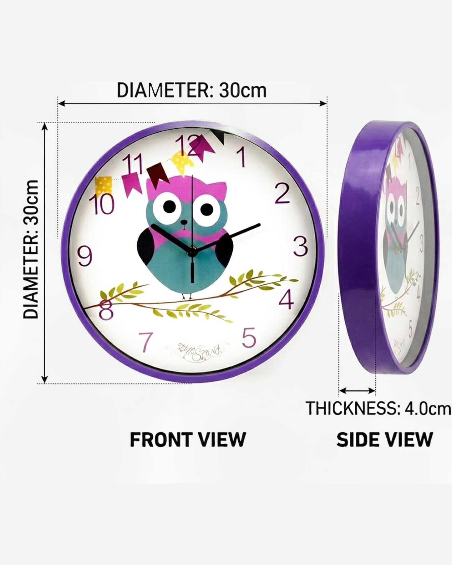 Cuisine Art Owl Clock 30 cm Purple Frame
