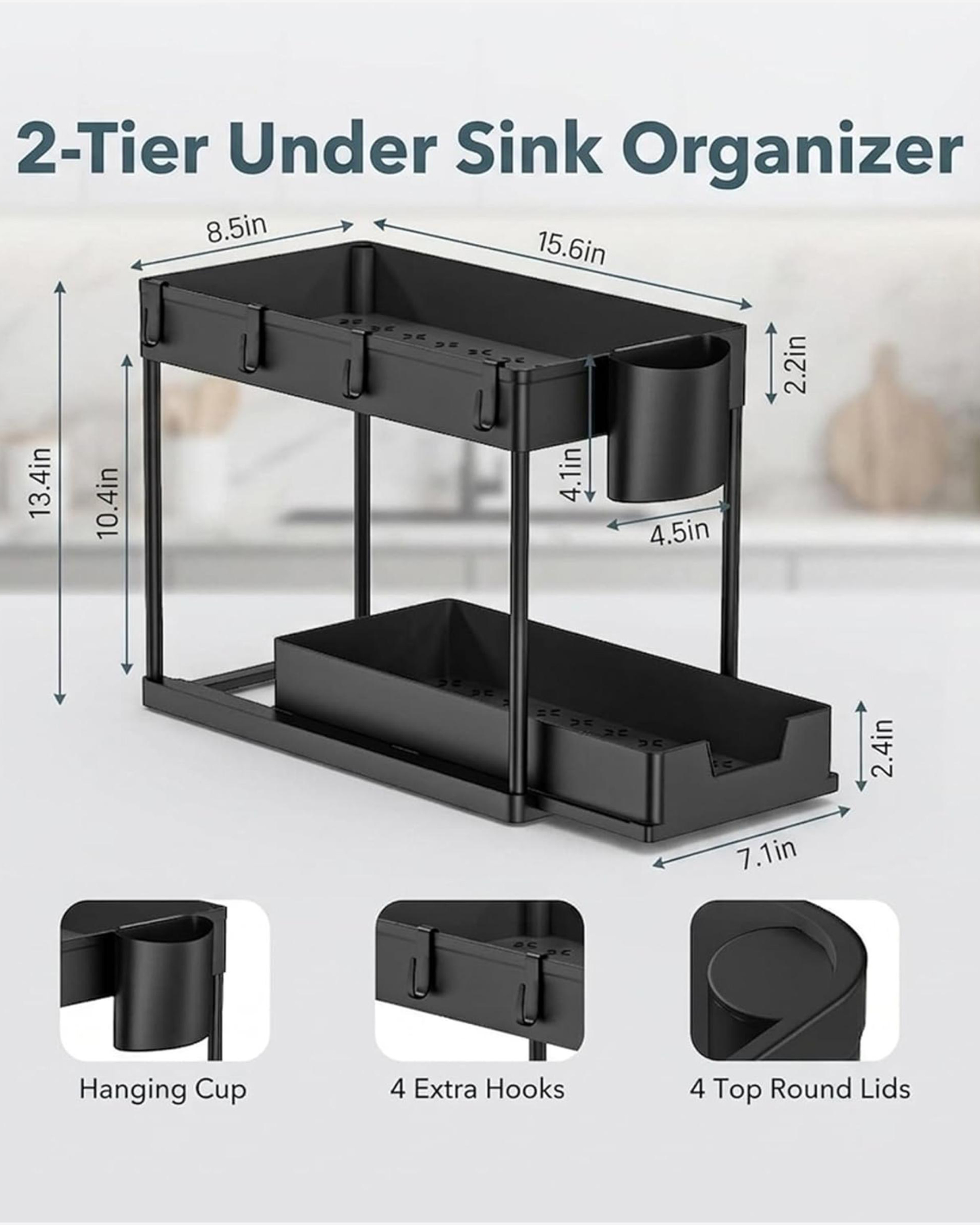Cuisine Art Under Sink Organizer Double Pull-Out Drawer