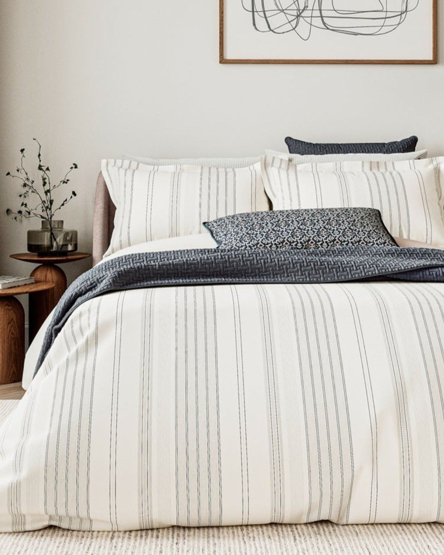 Bedeck of Belfast "Nena" Woven Stripe Duvet Cover Set in Denim