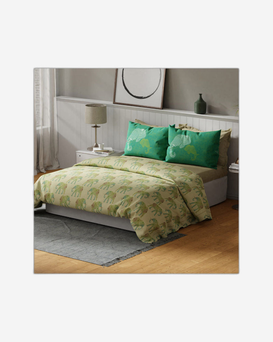 United Colors of Benetton Safari 210TC King Bedsheet with 2 Pillow covers Mellow Green