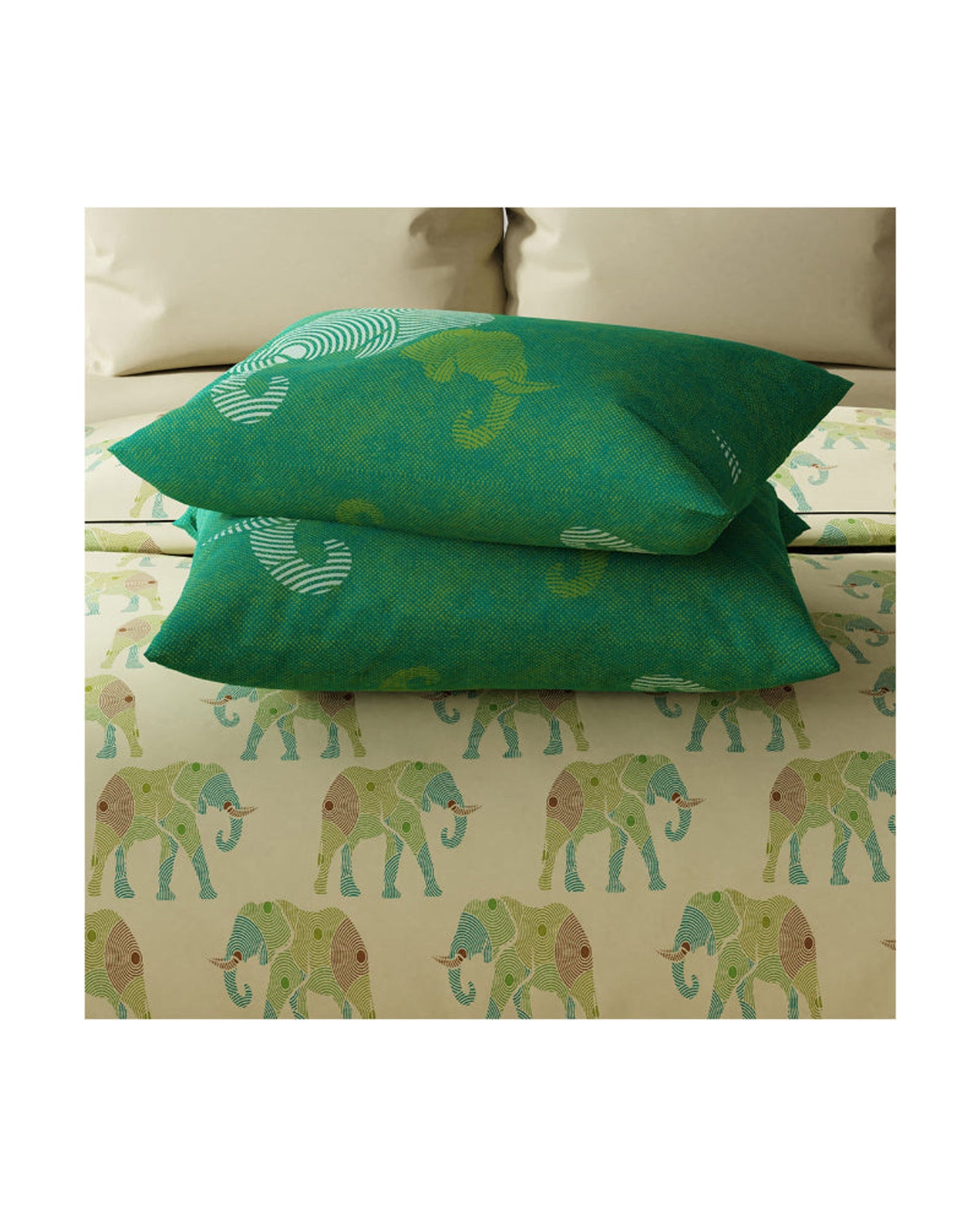 United Colors of Benetton Safari 210TC King Bedsheet with 2 Pillow covers Mellow Green