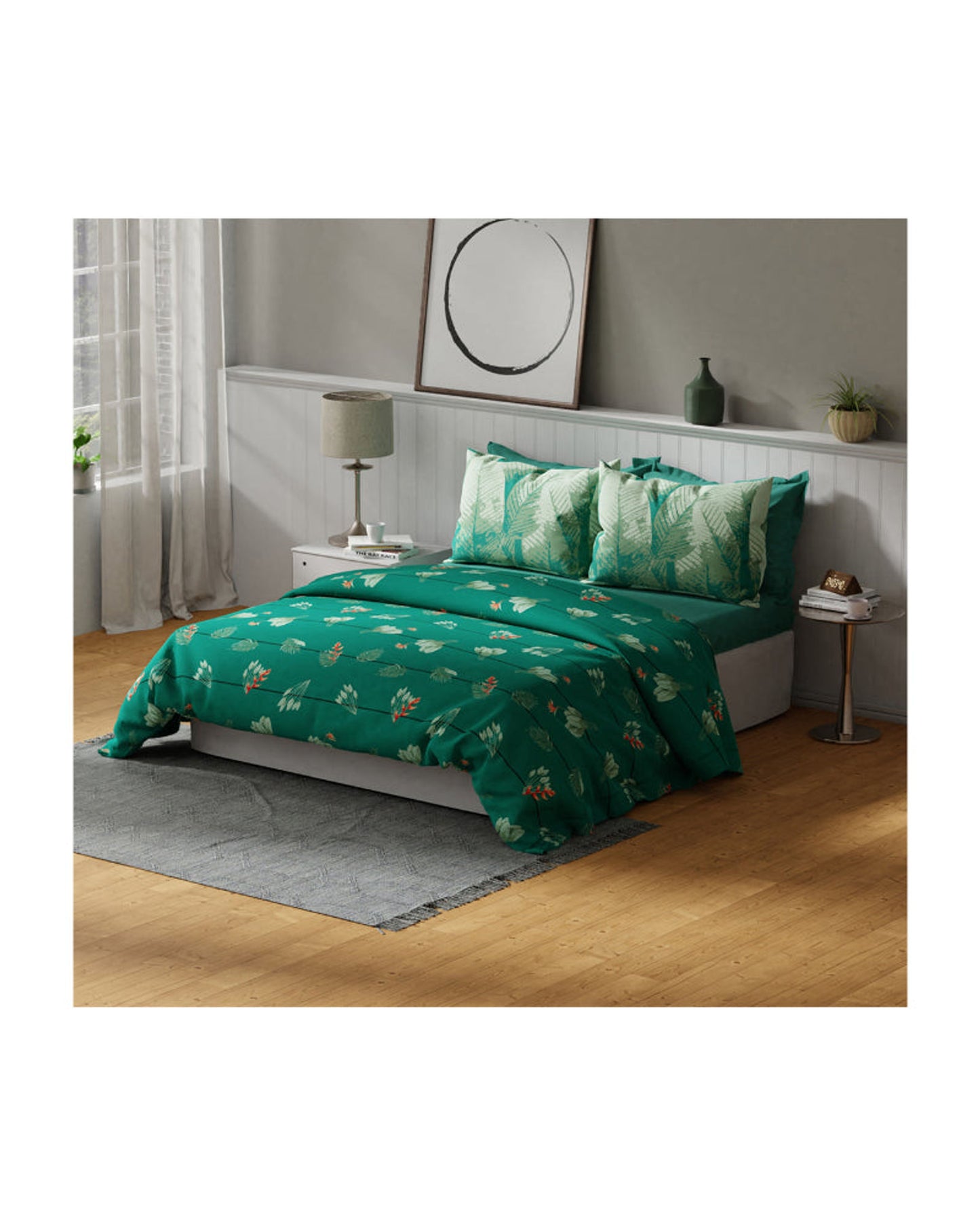 United Colors of Benetton Safari 210 TC King Bedsheet with 2 Pillow covers Forest Green