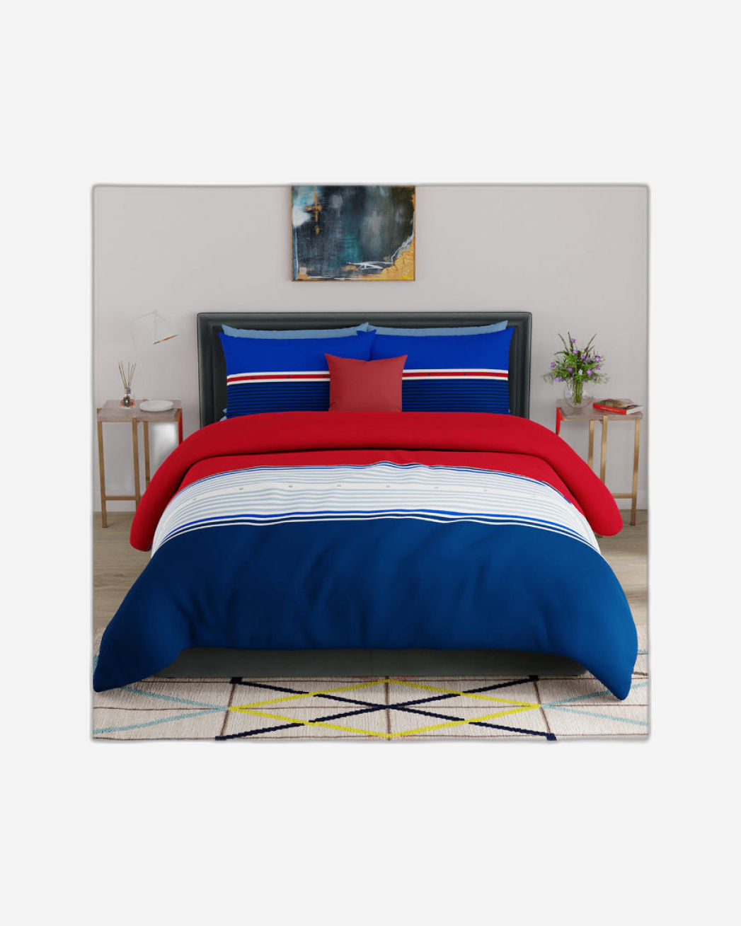 United Colors of Benetton Safari 144 TC King Bedsheet with 2 Pillow covers Blue Red