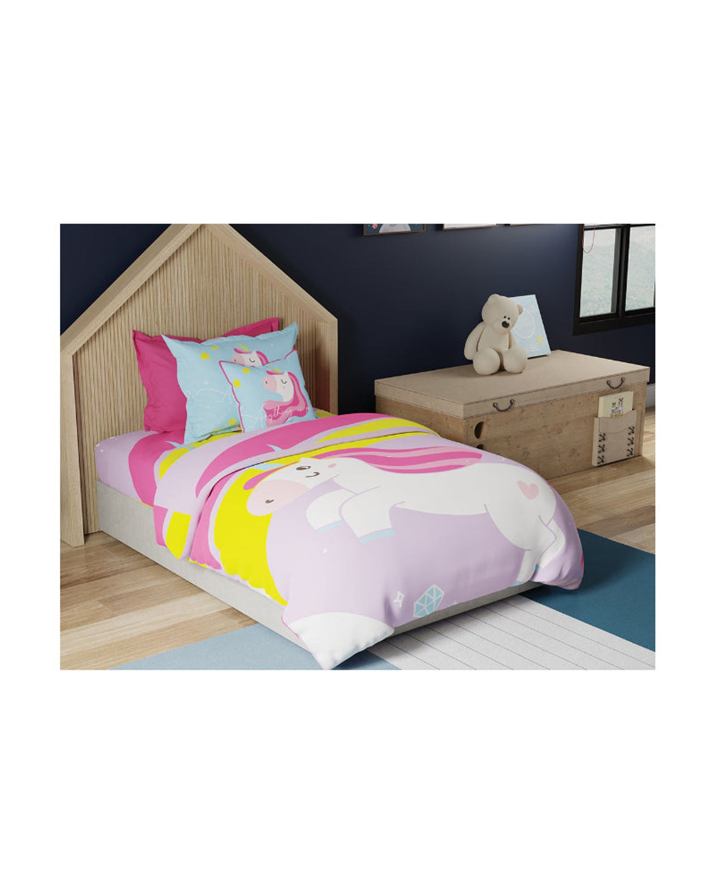 United Colors of Benetton Kids 210 TC Bedsheet with 1 Pillow cover Multi