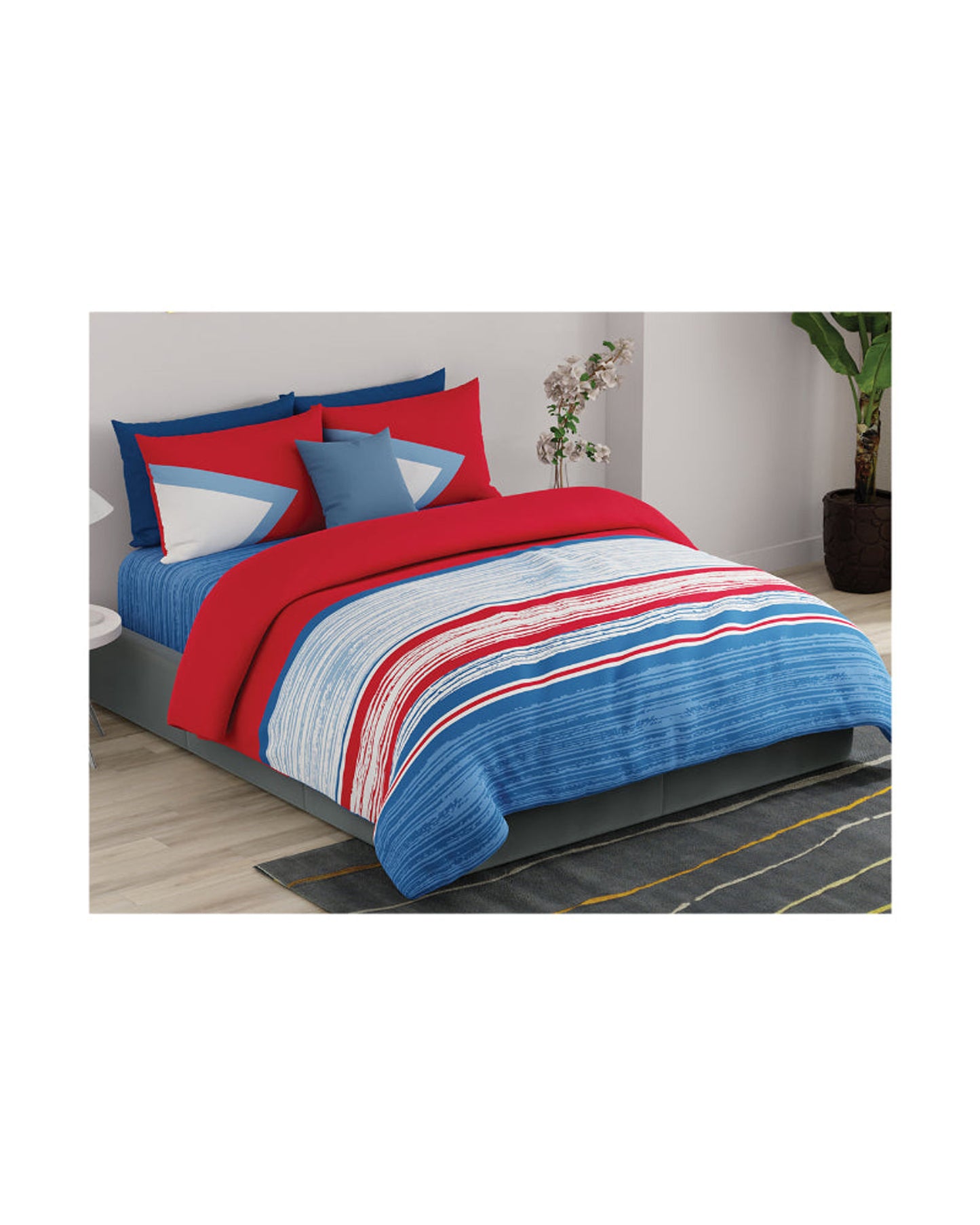United Colors of Benetton Rainbow 210 TC Super King Bedsheet with 2 Pillow covers Red