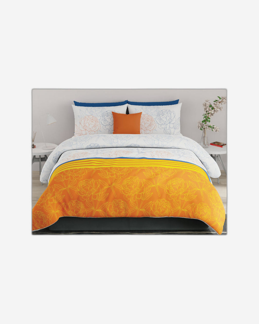 United Colors of Benetton Rainbow 210 TC Super King Bedsheet with 2 Pillow covers Orange