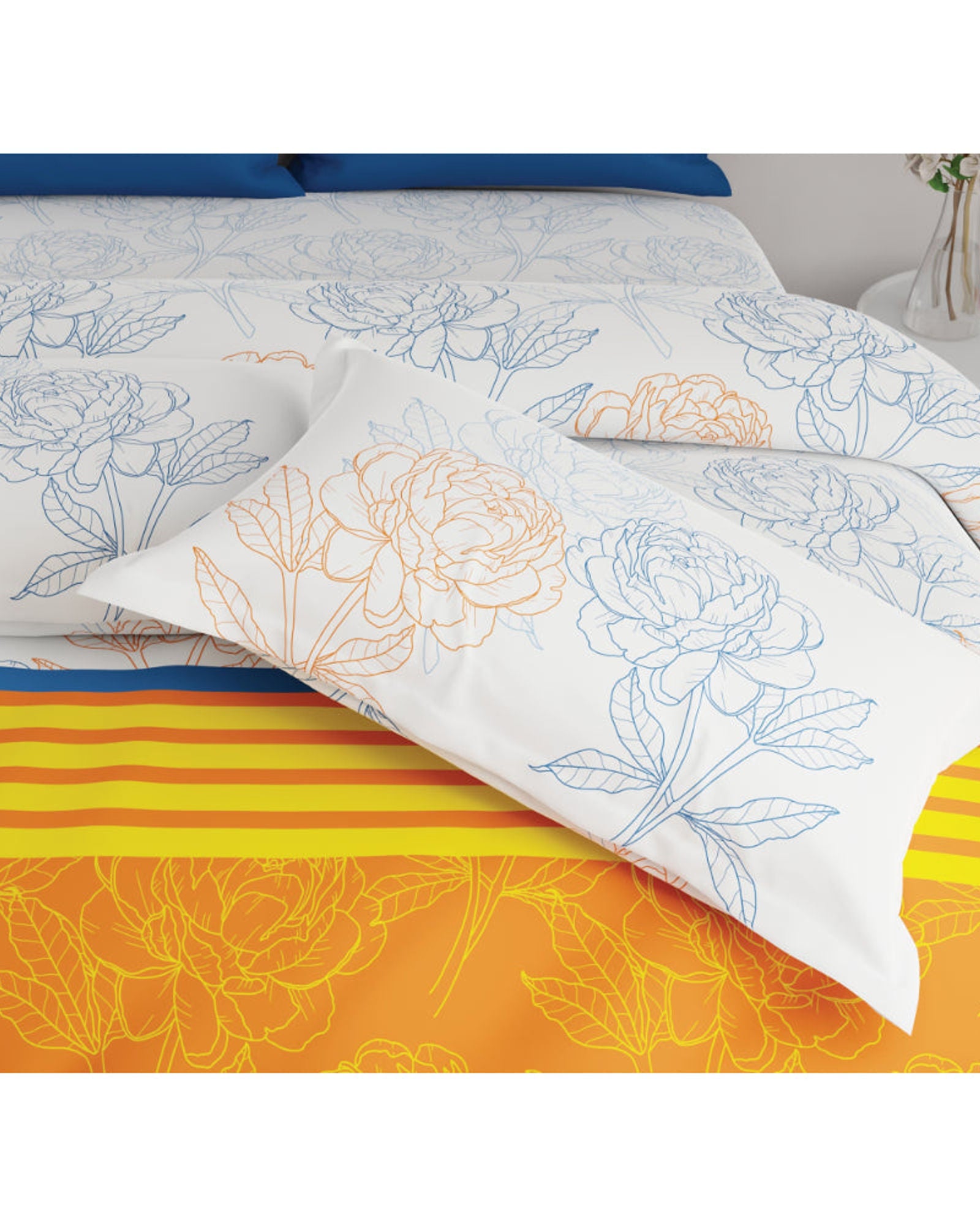 United Colors of Benetton Rainbow 210 TC Super King Bedsheet with 2 Pillow covers Orange