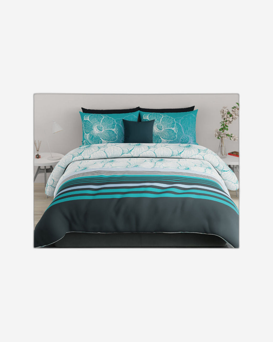 United Colors of Benetton Rainbow 210 TC Super King Bedsheet with 2 Pillow covers Teal