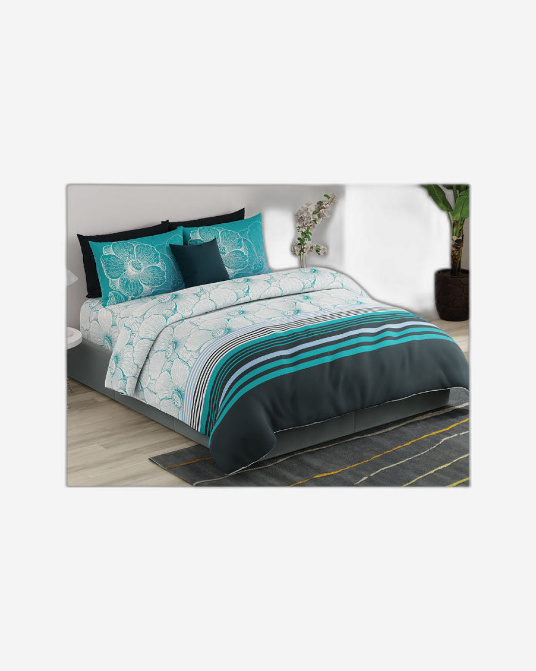 United Colors of Benetton Rainbow 210 TC Super King Bedsheet with 2 Pillow covers Teal