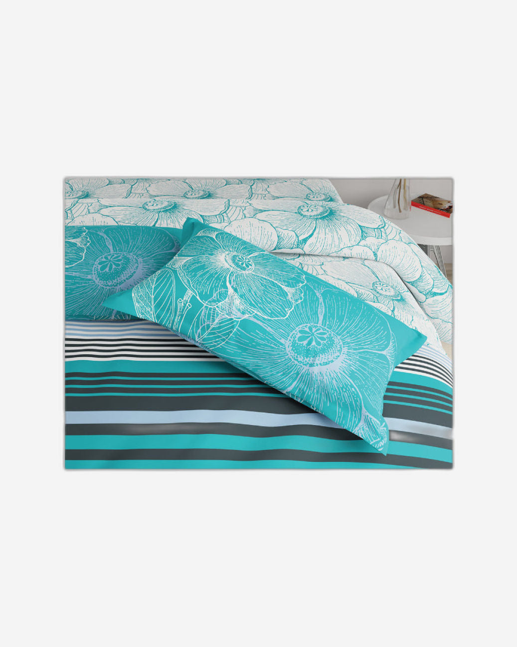 United Colors of Benetton Rainbow 210 TC Super King Bedsheet with 2 Pillow covers Teal