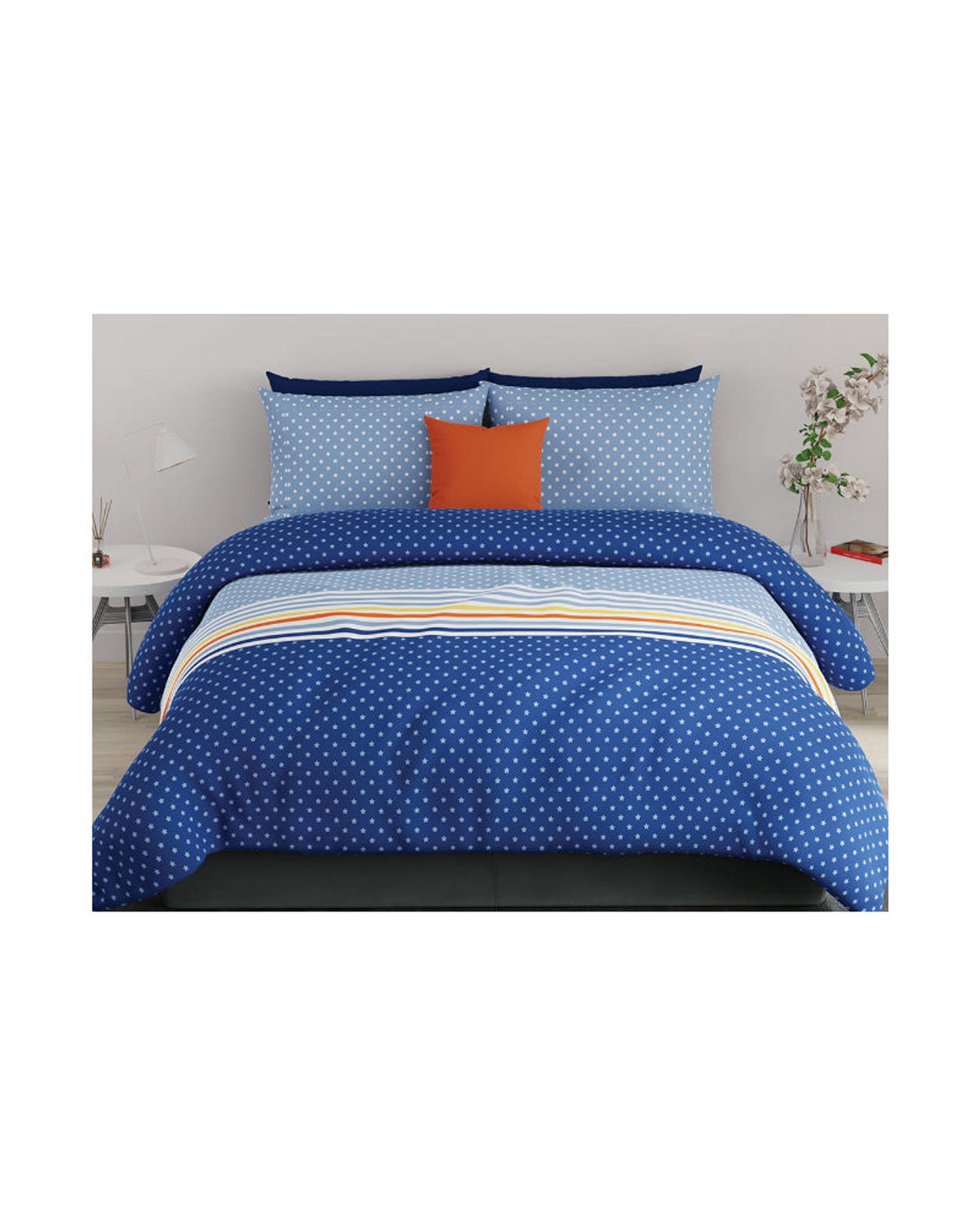 United Colors of Benetton Rainbow 210 TC Super King Bedsheet with 2 Pillow covers Blue