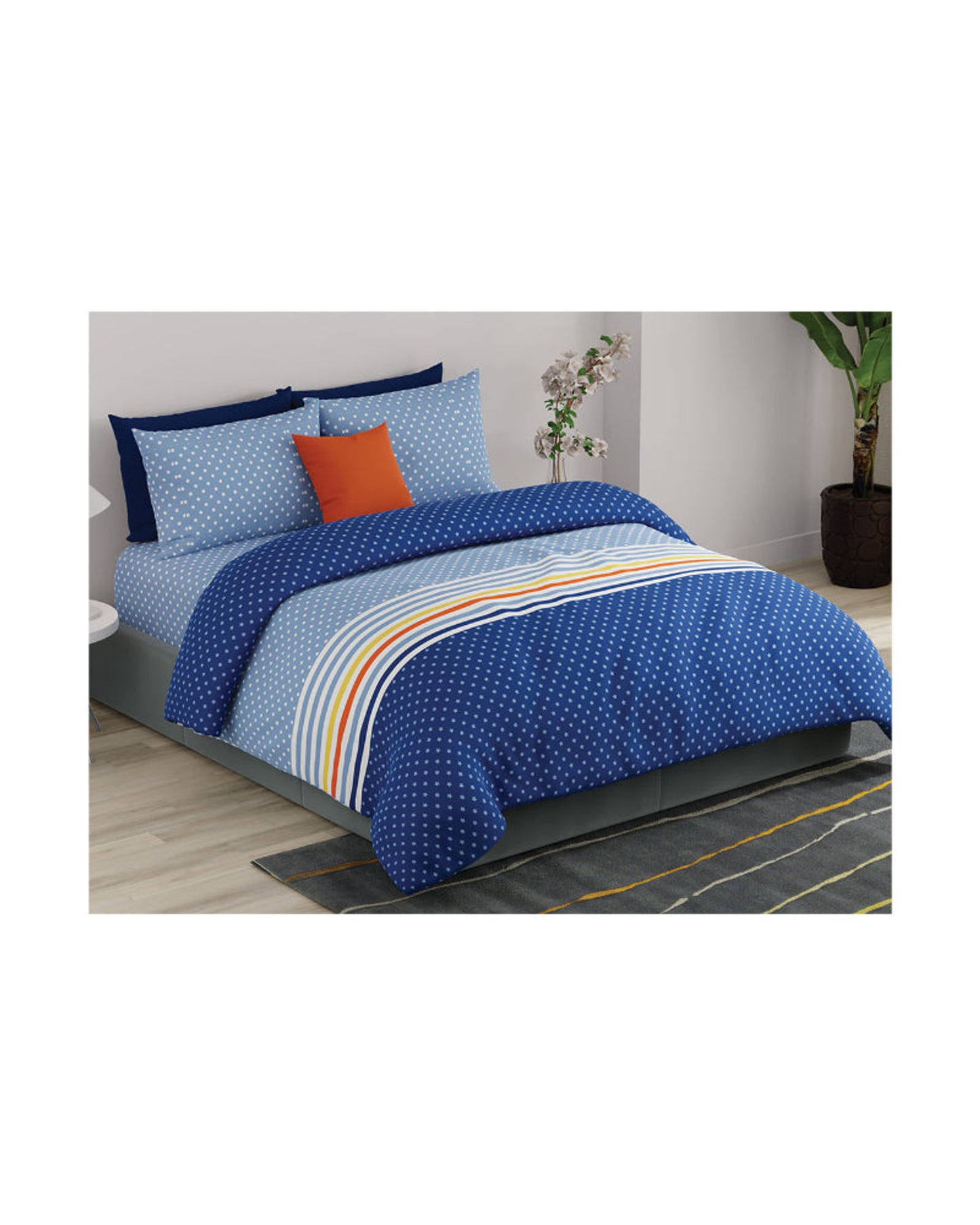 United Colors of Benetton Rainbow 210 TC Super King Bedsheet with 2 Pillow covers Blue