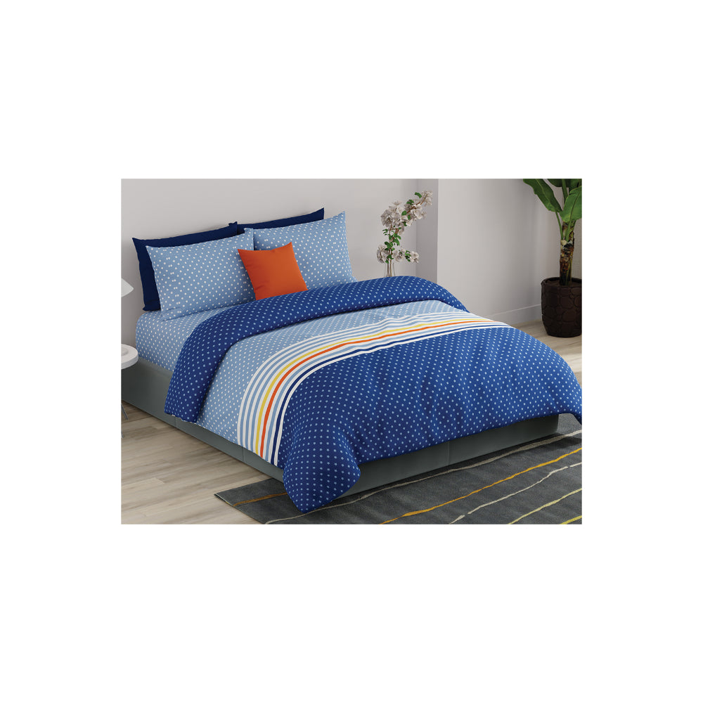United Colors of Benetton Rainbow 210 TC Super King Bedsheet with 2 Pillow covers Blue
