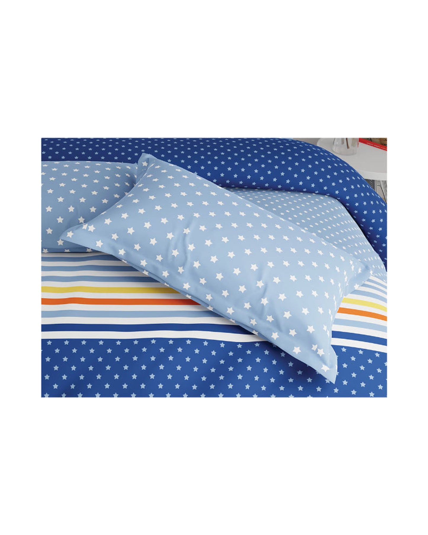 United Colors of Benetton Rainbow 210 TC Super King Bedsheet with 2 Pillow covers Blue