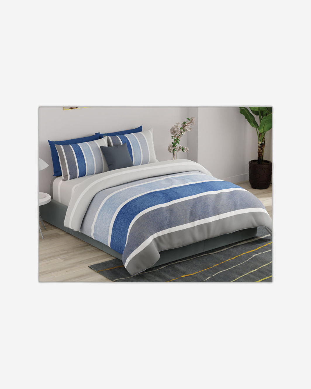 United Colors of Benetton Rainbow 210 TC Super King Bedsheet with 2 Pillow covers Navy