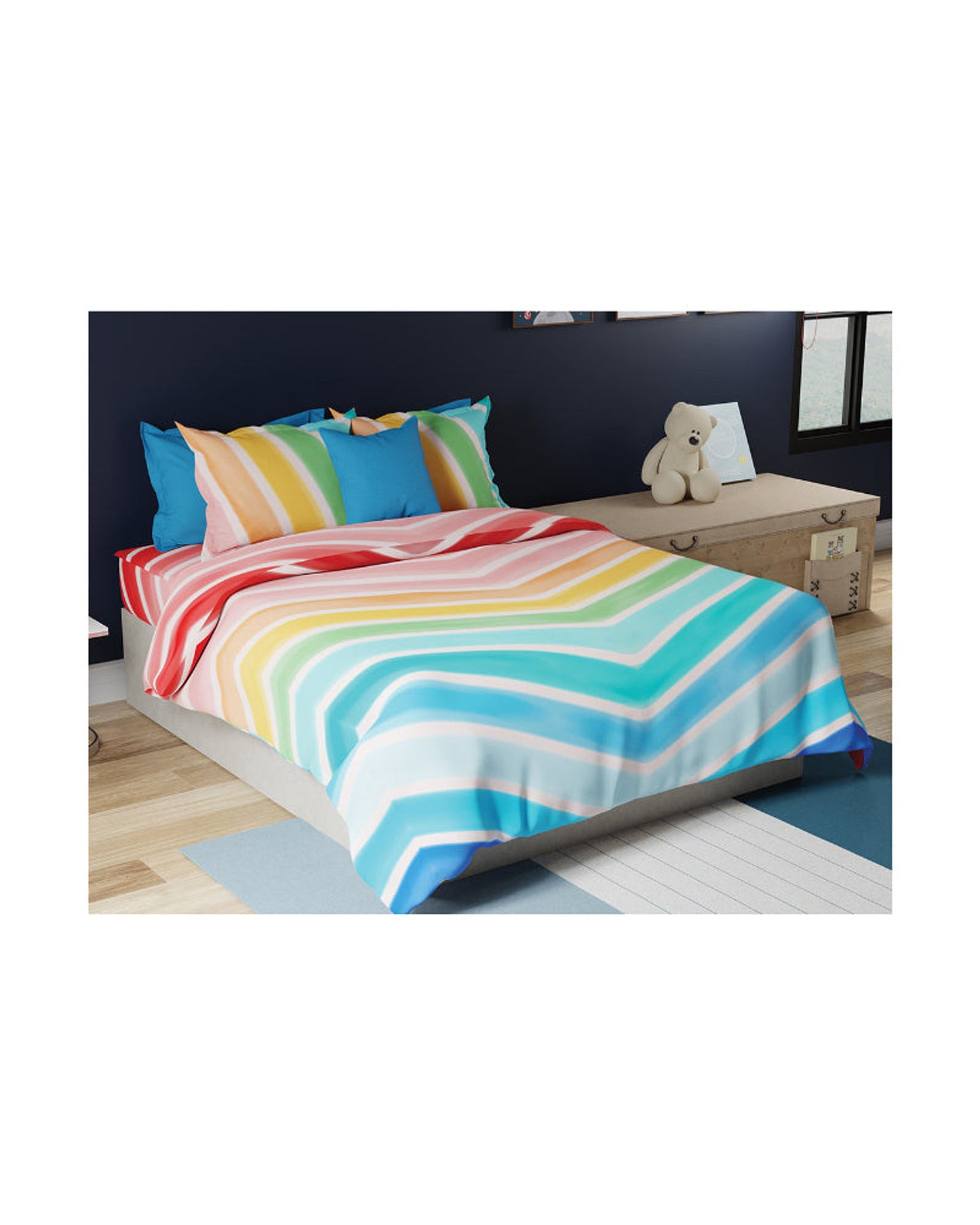 United Colors of Benetton Kids 210 TC King Bedsheet with 2 Pillow covers Rainbow