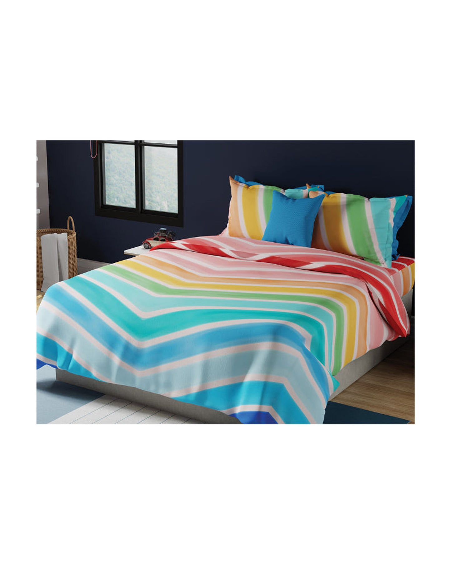 United Colors of Benetton Kids 210 TC King Bedsheet with 2 Pillow covers Rainbow