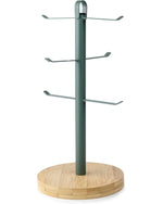 Cuisine ArtEarl Coffee Tea Cups Mugs Holder with Wooden Base with Metal Hanging Loop, Countertop Mug Tree, 6 Hook Coffee Cup Dryer Stand Rack Kitchen Household Bar Accessories Dash Green D16Xh33Cm