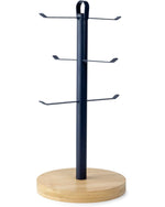 CUISINE ART DIVA Navy Blue Cup Holder, Coffee Tea Cups Mugs Holder with Wooden Base with Metal Hanging Loop, Countertop Mug Tree, 6 Hook Coffee Cup Dryer Stand Rack Kitchen Household Bar Accessories