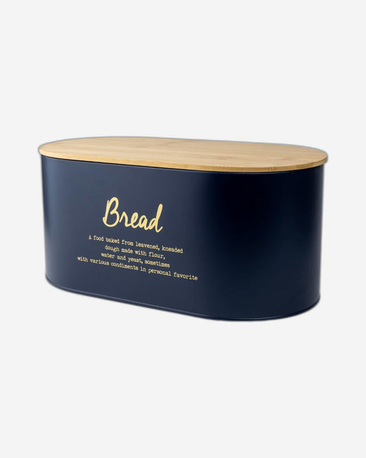 Cuisine Art DIVA Bread Box with Bamboo Lid Premium Bread Storage Container - Classic Bread Bin - Elegant Bread Organizer - Airtight Bread Preservation - Large Bread Tin - 34x18x15cm Navy Blue