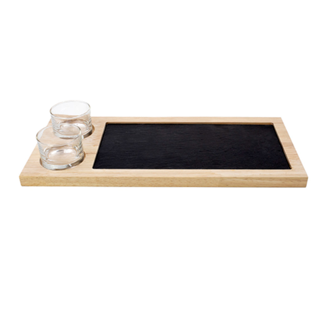 Cuisine Art Slate Serving Set with Glass Bowls 42x19cm & Glass Bowl (2x100ml)