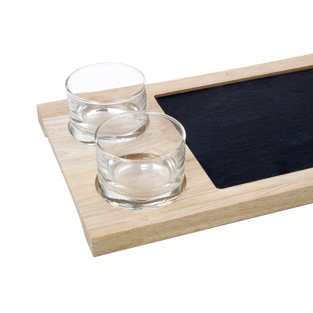 Cuisine Art Slate Serving Set with Glass Bowls 42x19cm & Glass Bowl (2x100ml)
