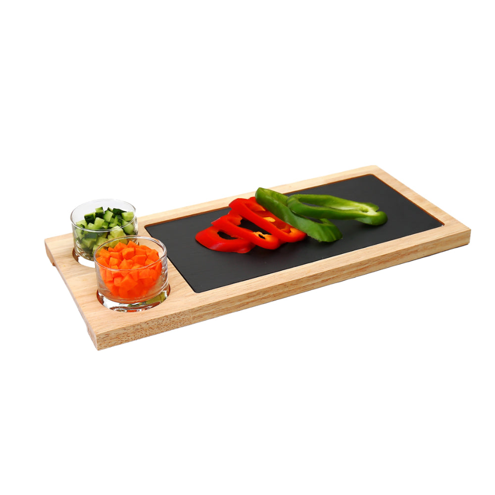 Cuisine Art Slate Serving Set with Glass Bowls 42x19cm & Glass Bowl (2x100ml)