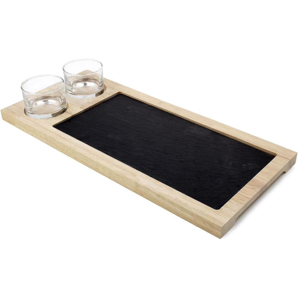Cuisine Art Slate Serving Set with Glass Bowls 42x19cm & Glass Bowl (2x100ml)