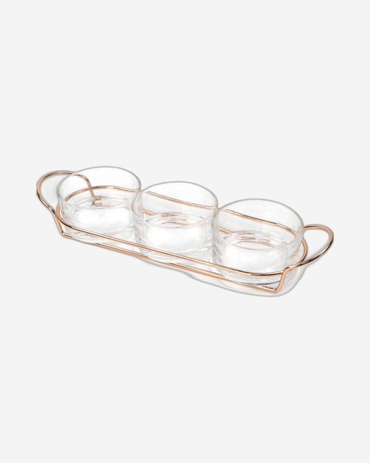 Cuisine Art Rose Gold Glass Dessert Set with Stylish Metal Stand - 4-Piece Serving Ensemble Partyware dessert set