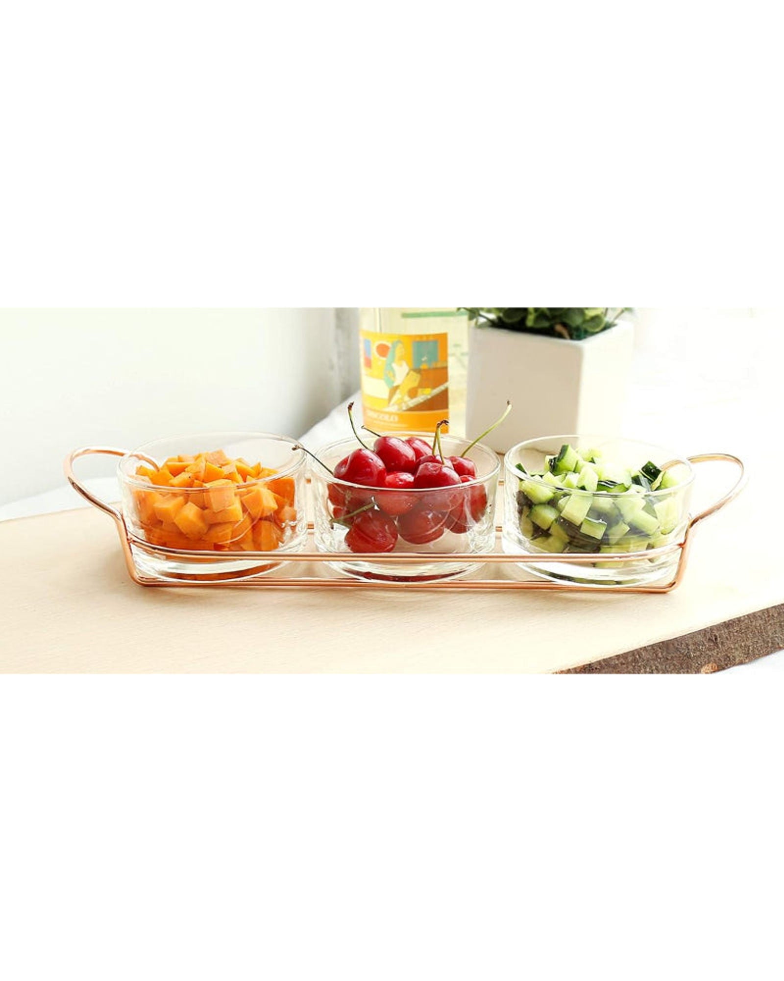 Cuisine Art Rose Gold Glass Dessert Set with Stylish Metal Stand - 4-Piece Serving Ensemble Partyware dessert set