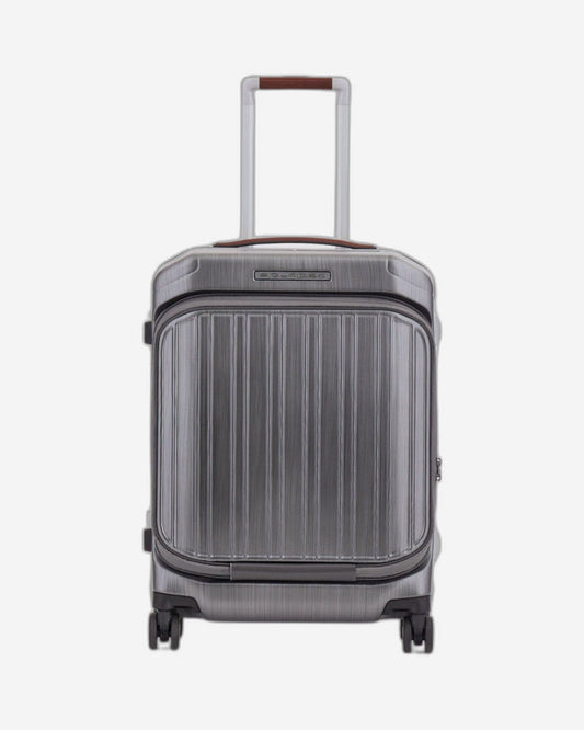 Piquadro Pqlm-Frame 55Cm Fast-Check With Compute Holder Hardcase 4 Double Wheel Cabin Luggage Trolley Black / Light Brown - Bv4426Pqlm/Ncu