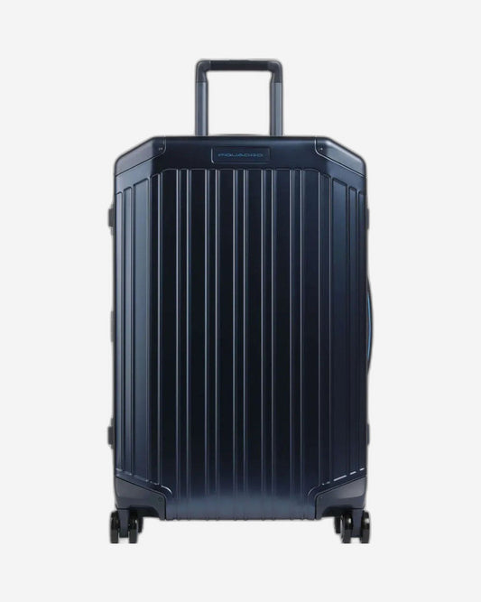 Piquadro Piqalu BS2 4 Double Wheel In Alumium And Leather