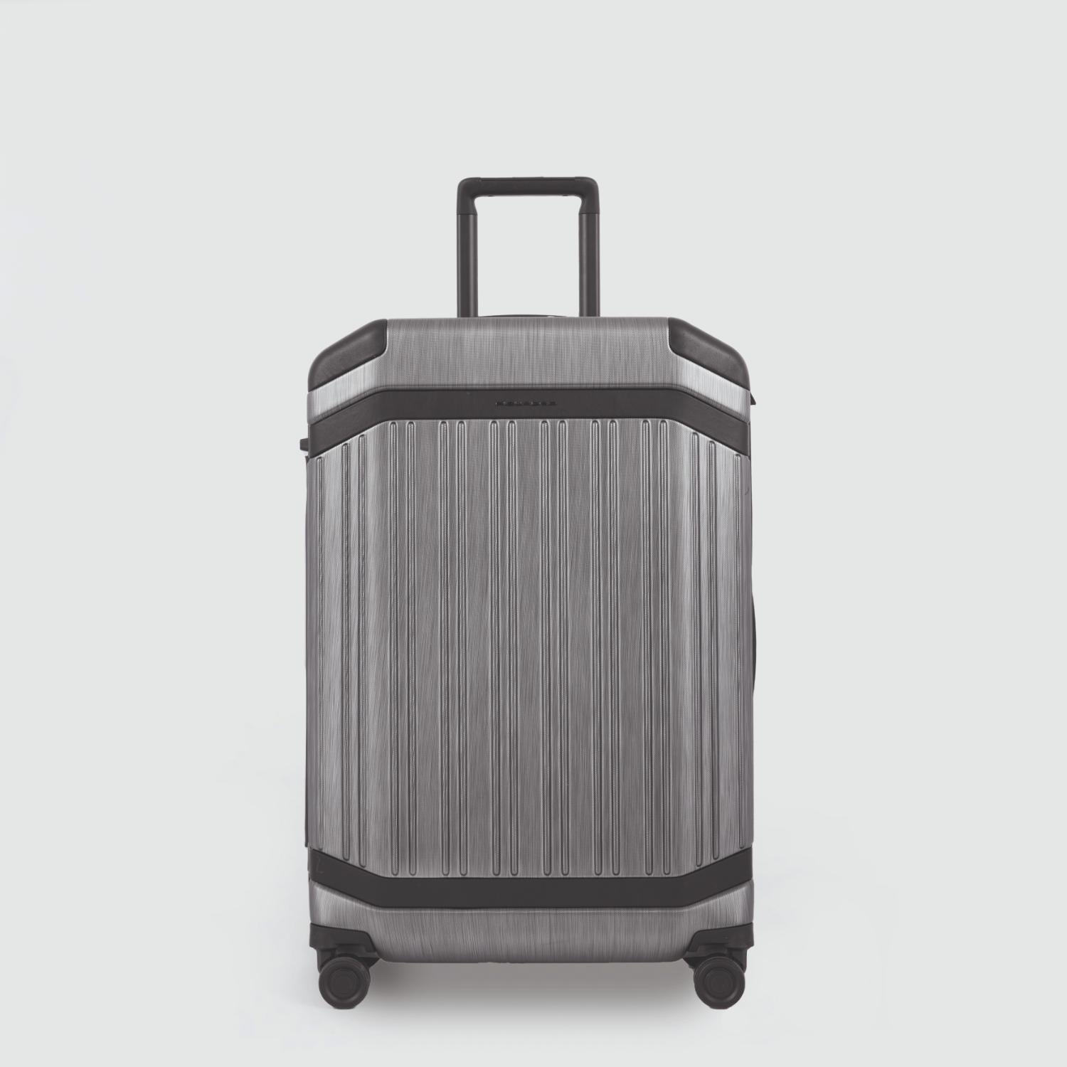 Piquadro Pqlp-Medium Size Spinner With Leather Trims Grey-Black