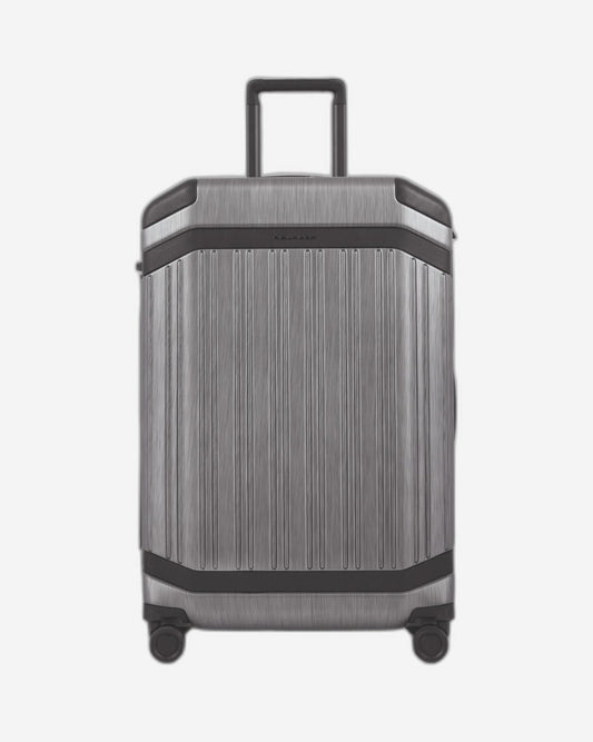Piquadro Pqlp-Medium Size Spinner With Leather Trims Grey-Black