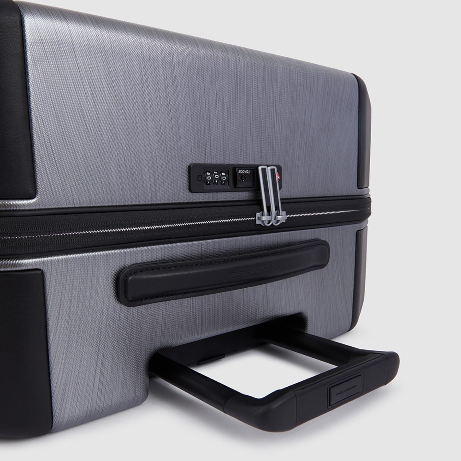Piquadro Pqlp-Big Size Spinner With Leather Trims Grey-Black