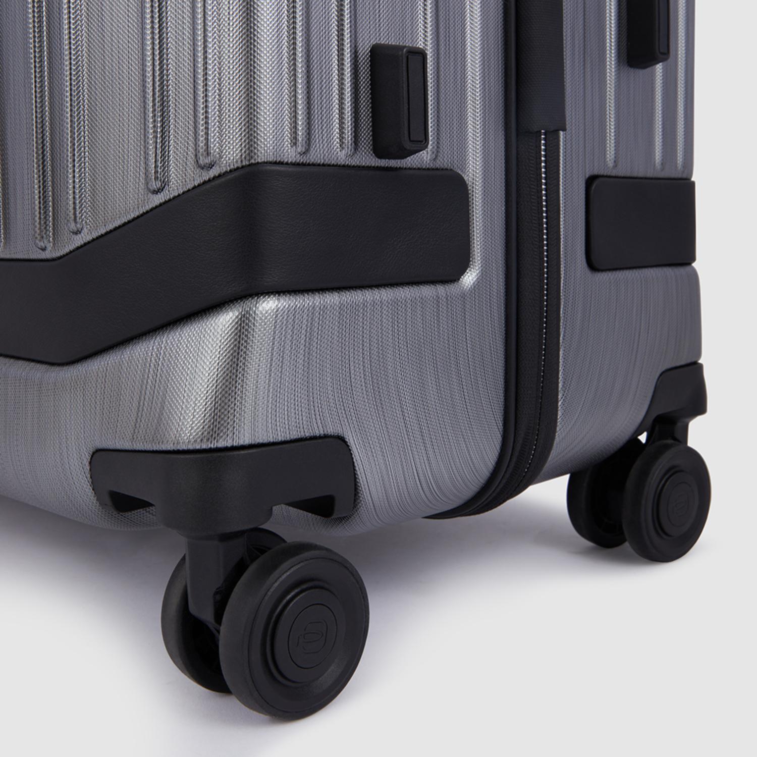 Piquadro Pqlp-Big Size Spinner With Leather Trims Grey-Black
