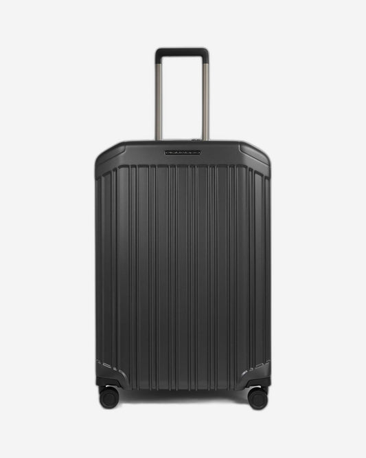 Piquadro Pq-Light Medium Size Expandable Trolley With 4 Wheels In Polycarbonate Matt Black