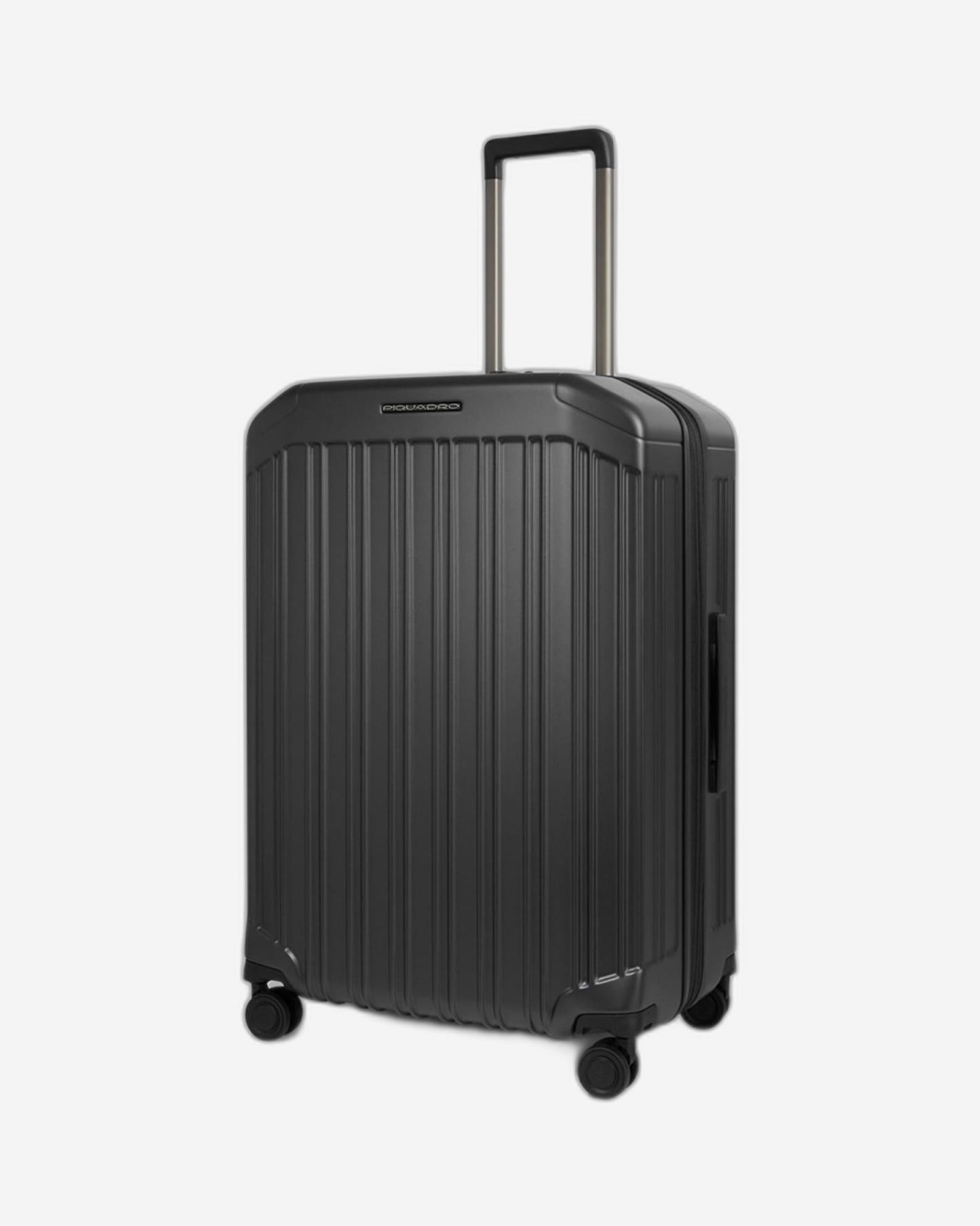 Piquadro Pq-Light Medium Size Expandable Trolley With 4 Wheels In Polycarbonate Matt Black