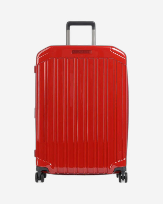 Piquadro Pq-Light Medium Size Expandable Trolley With 4 Wheels In Polycarbonate Red