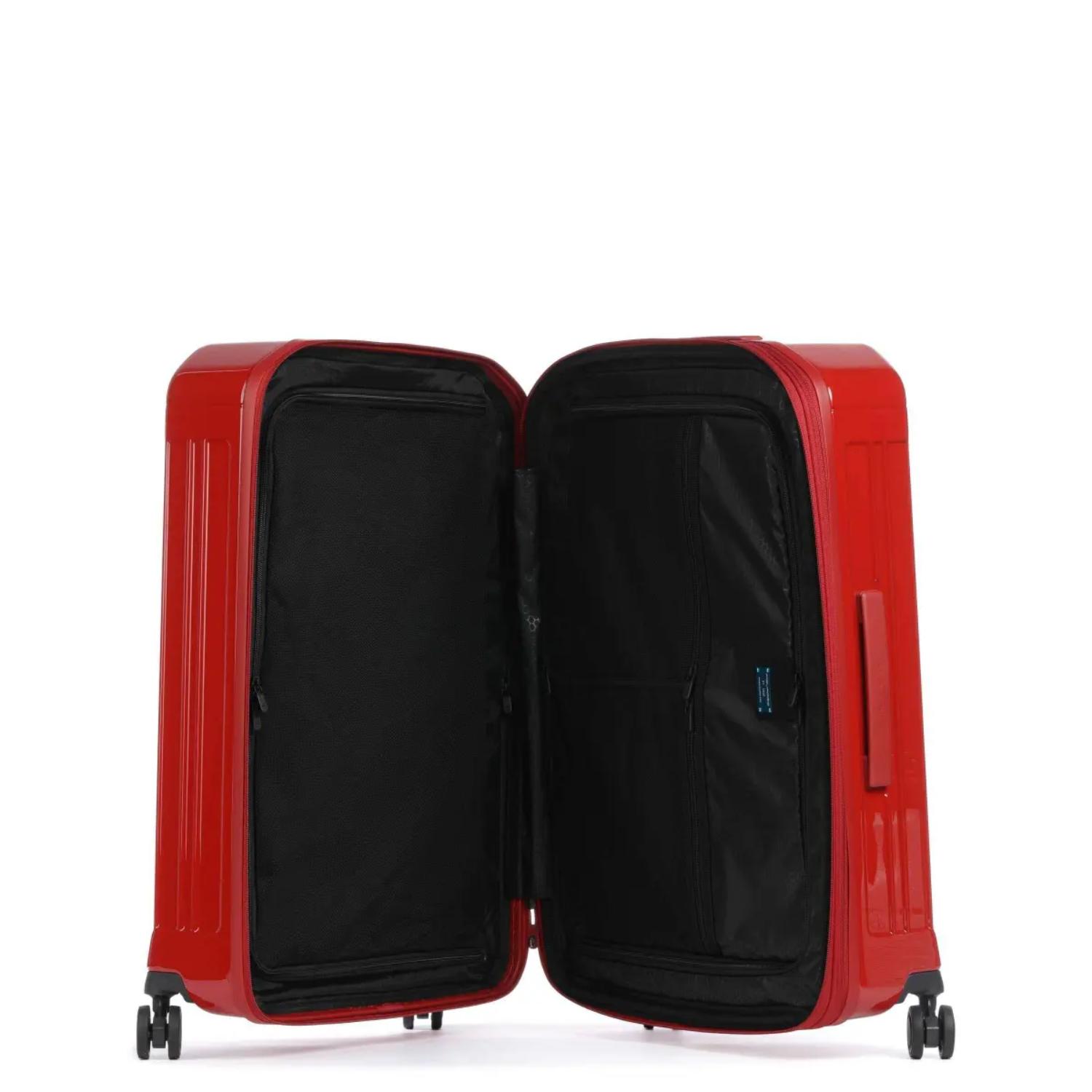 Piquadro Pq-Light Medium Size Expandable Trolley With 4 Wheels In Polycarbonate Red