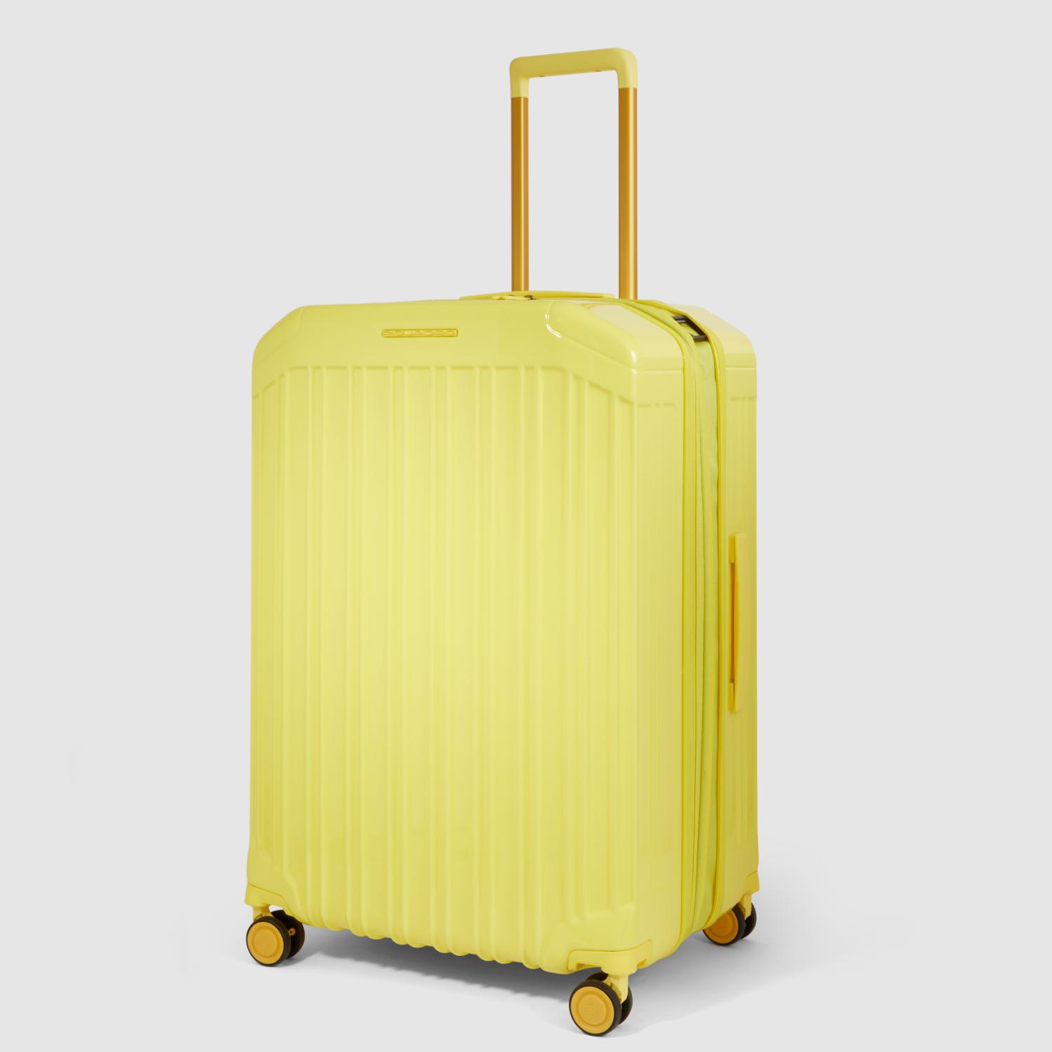 Piquadro Pq-Light Medium Size Expandable Trolley With 4 Wheels In Polycarbonate Yellow