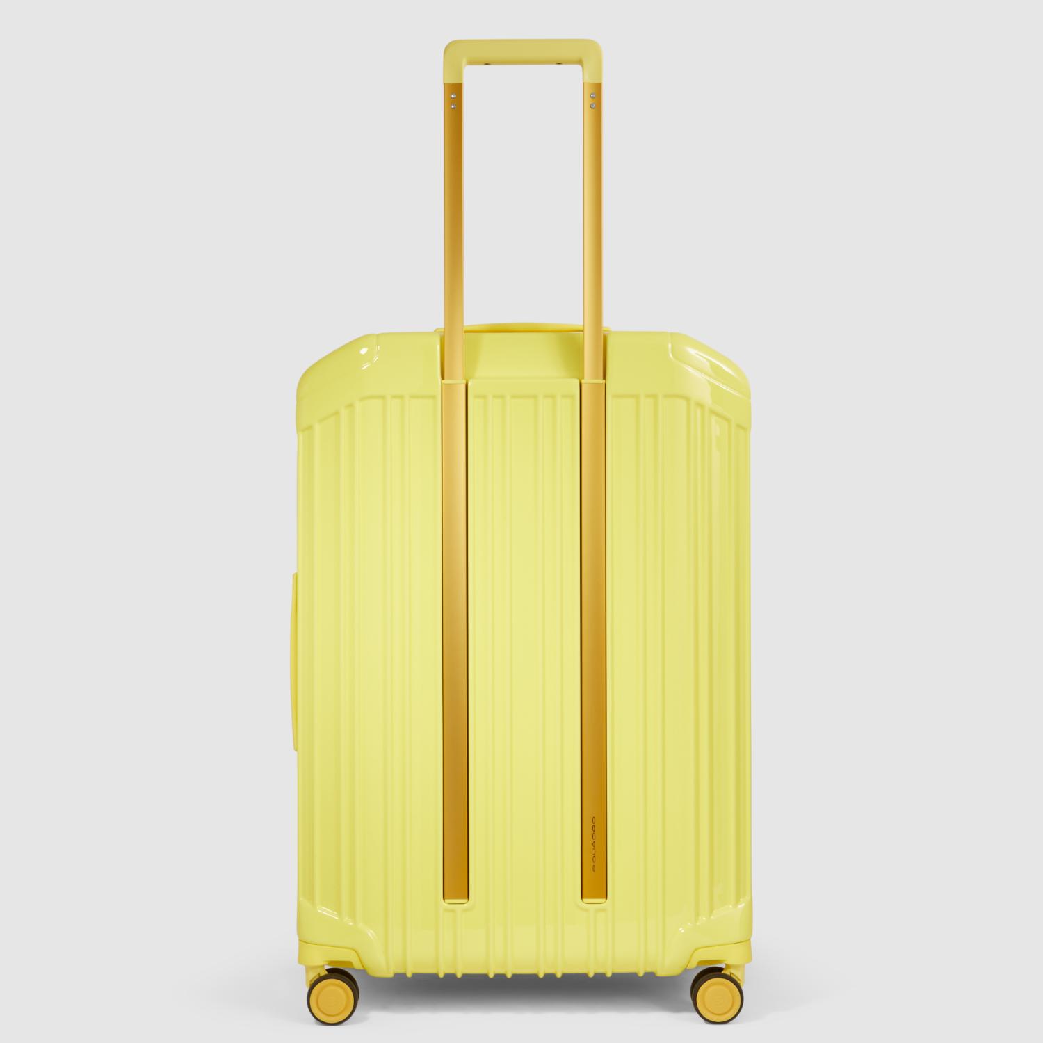 Piquadro Pq-Light Medium Size Expandable Trolley With 4 Wheels In Polycarbonate Yellow